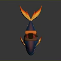 Vibrant Fantasy Fish Creature Featuring Blue Purple Body Orange Flame Tail And Saddle