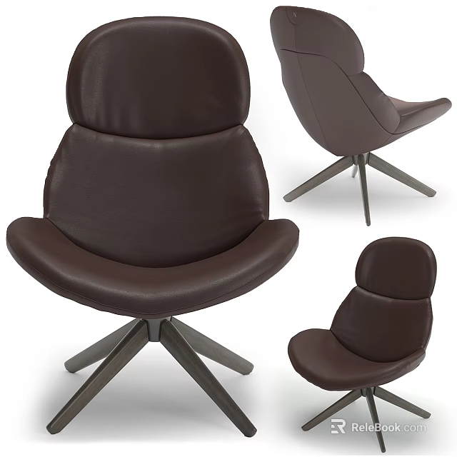 Modern Dark Brown Leather Office Chair With Swivel Base And Metal Frame Design 3d model 