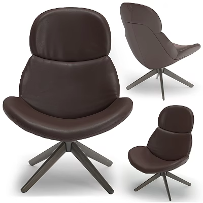 Modern Dark Brown Leather Office Chair With Swivel Base And Metal Frame Design 3d model