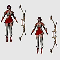 Game Fantasy Character With Brown Hair Red Outfit White Stockings Red Boots And Bow
