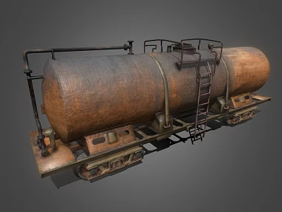 Rusty Industrial Oil Tanker Equipment With Ladder Pipes On Rail Tracks 3d model
