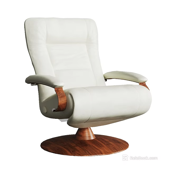 Comfortable Modern High Back White Leather Office Chair With Wooden Armrests And Swivel Base 3d model 
