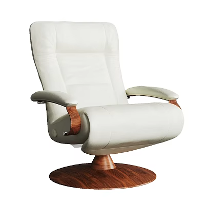 Comfortable Modern High Back White Leather Office Chair With Wooden Armrests And Swivel Base 3d model
