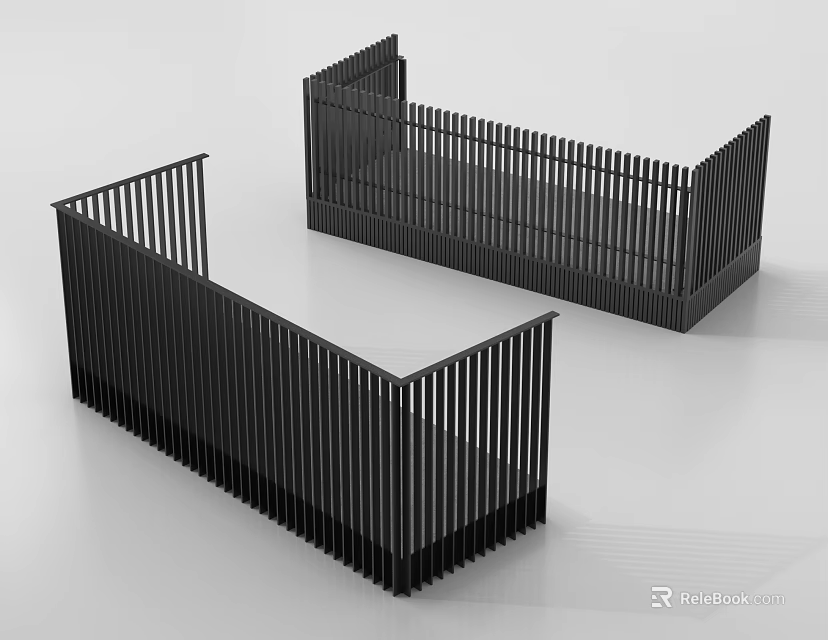 Black Metal Railings Modern Geometric Design with Vertical Slats and Angular Frames for Contemporary Spaces 3d model