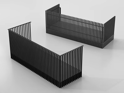 Black Metal Railings Modern Geometric Design with Vertical Slats and Angular Frames for Contemporary Spaces 3d model