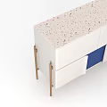 Modern White And Blue Side Console Cabinet With Golden Legs And Panel Doors