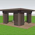 Modern Brown Pergola Structure With Open Design And Green Lawn Surroundings