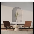 Stylish Chair Table Set With Brown Seats Round White Table Arch Niche Green Plant