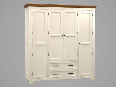 Simple White Wardrobe With Four Doors Two Drawers And Wooden Top 3d model