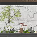 Serene Karesansui Garden with Stone Wall Backdrop Green Tree Rocks Moss and Pebbles Lantern