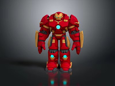 Red Gold Iron Man Hulkbuster Armor 3D Model With Glowing Blue Energy Core Details 3d model