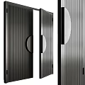 Modern Minimalist Double Doors with Vertical Stripes and Circular Metallic Accents