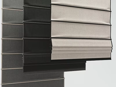 Stylish Pleated Window Curtains in Black Gray and Beige Modern Fabric Design 3d model