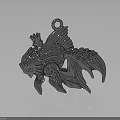 Elegant Silver Fish Pendant Featuring Intricate Patterns And Small Crown Design 3d model