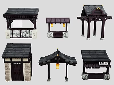 Traditional Ancient Architecture Models With Classic Roof Stone Base And Lantern Decoration 3d model