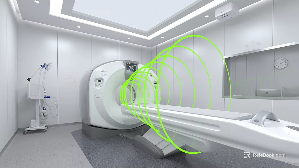 Modern Medical Room Featuring CT Scanner With Green Scanning Ripples 3d model 