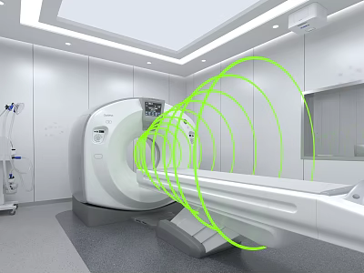 Modern Medical Room Featuring CT Scanner With Green Scanning Ripples 3d model