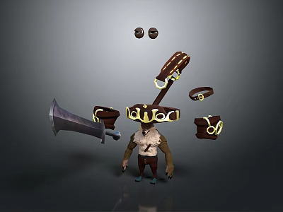 3D Fantasy Character Model Featuring Sword Bracelets Belt And Rings Gear 3d model