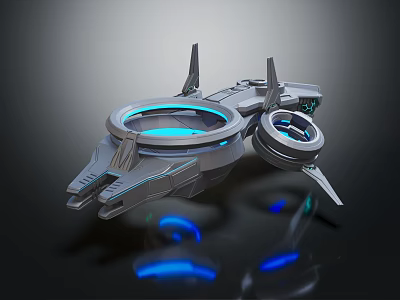 Futuristic Sci Fi Spaceship Design With Blue Lights And Metallic Circular Structure 3d model