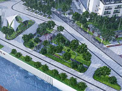 Modern Garden Landscape Design With Green Plants Paved Paths And Recreational Areas 3d model