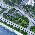 Modern Garden Landscape Design With Green Plants Paved Paths And Recreational Areas