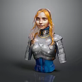 Fantasy Female Character In Silver Armor With Golden Braided Hair And Blue Undergarment Necklace