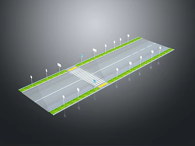 Urban Road Design With Two Way Lanes Zebra Crossing Street Lamps And Green Belts 3d model