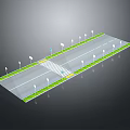 Urban Road Design With Two Way Lanes Zebra Crossing Street Lamps And Green Belts