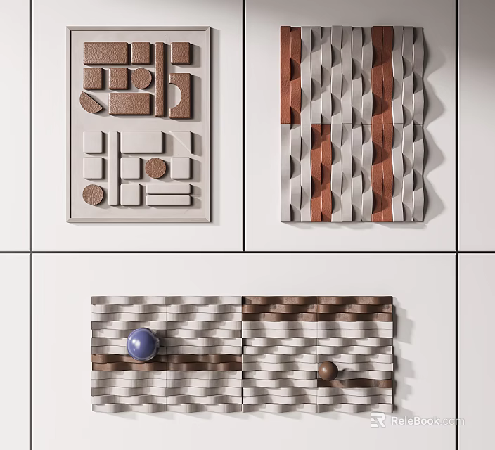 Modern 3D Wall Decor With Geometric Shapes Textured Patterns And Neutral Tones 3d model 