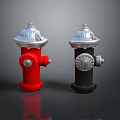 Red and Black Fire Hydrants with Silver Tops for Fire Safety Equipment