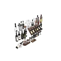 Assorted Wine Bottles And Glasses Collection With Storage Racks And Accessories 3d model
