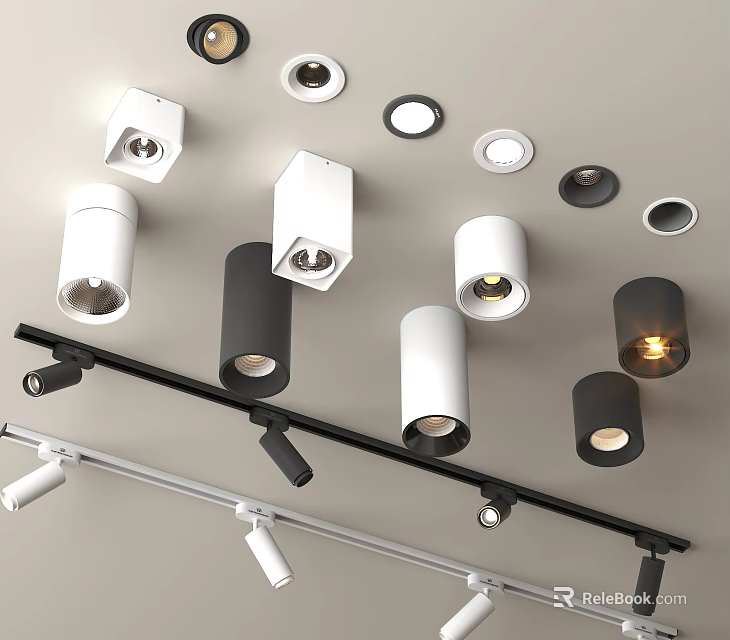 Modern Downlights Spotlights With Track Design White Black Fixtures For Indoor Lighting 3d model 