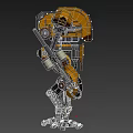 Game and Movie Character Yellow Armored Mechanical Robot with Robotic Limbs and Tools