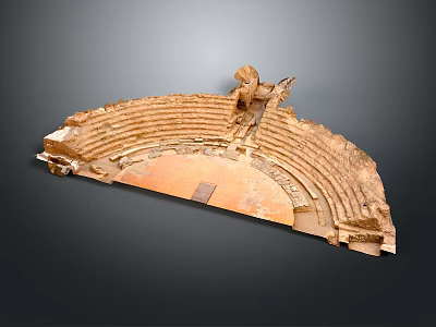 Ancient Architectural Ruins of a Circular Amphitheater with Tiered Seats and Historical Details 3d model