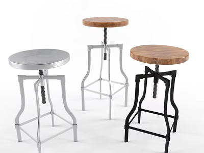 Modern Adjustable Bar Stools With Metal Frames And Wooden Tops In Silver And Black 3d model