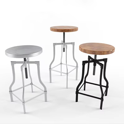 Modern Adjustable Bar Stools With Metal Frames And Wooden Tops In Silver And Black 3d model