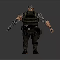 Muscular Tactical Character With Mechanical Arm Helmet Armor And Black Boots