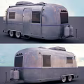 Vintage Silver Car Trailer With Roof Vents Blue Stripe Side Windows And Gas Cylinders