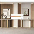 Two Modern Console Tables With Wooden Panel Walls Accent Mirrors Vases And Art Pieces