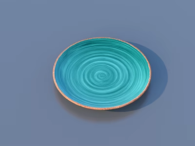 Blue Ceramic Plate With Spiral Pattern And Brown Rim For Daily Use 3d model