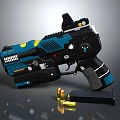 Futuristic Tactical Gun With Blue Black Design Textured Grip Bullets And Magazine
