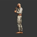 Bald Headed Man Lifting Shirt To Reveal Abs In Leopard Print Clothing
