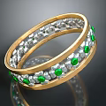 Elegant Jewelry Ring With Golden Band Silver Accents And Green Gemstones Exquisite Inlaid Design