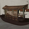 Wooden Boat With Bamboo Roof Railings And Hanging Lanterns Indoor Decor
