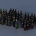Numerous Wine Bottles And Wine Glasses With Decorative Labels On Dark Surface