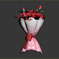 Bouquet of Red Roses with Green Leaves in Pink Polka Dot Vase and Red Bow
