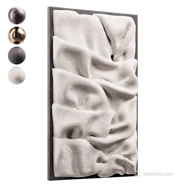 Modern Abstract Painting With White Pleated Texture And Decorative Sphere Elements 3d model