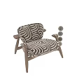 Modern Single Sofa With Black And White Swirl Pattern Fabric And Wooden Legs And Arms