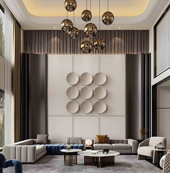 Modern Italian Villa Living Room Light Luxury Villa Living Room Empty Villa Sofa Coffee Table Combination High-grade Grey Villa TV Background Wall Light Luxury Italian 3d model
