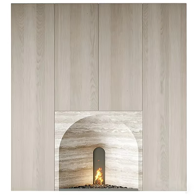 Modern Wall Decor With Light Wood Panel And Marble Arch Warm Light Design 3d model